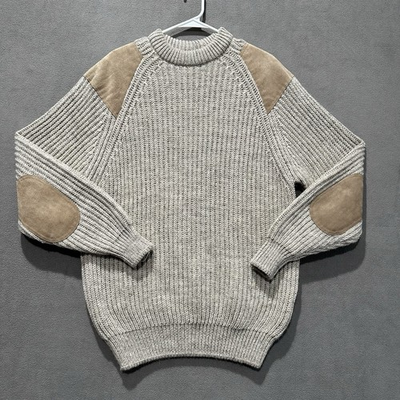 #ad Vintage Cabelas Sweater Mens Large 100% New Wool Leather Elbow Patches Pullover $58.88