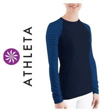 NWOT Athleta UPF50 Swim Shirt Rash Guard Top Navy Crewneck Long Sleeve Size S