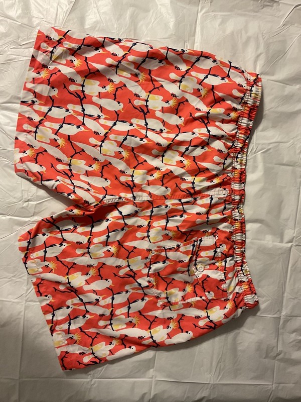 Crown & Ivy Mens XXL Swim Trunks Tropical Birds Quick Dry Mesh Lined Draw String