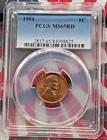1954 P LINCOLN CENT WHEAT PENNY PCGS MS65RD UNC MS 65 RD CERTIFICATE #RE825-4