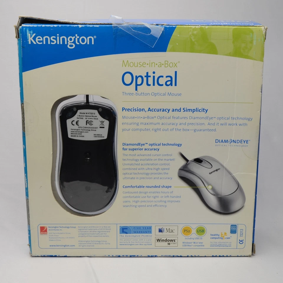 Kensington Silver 3 Buttons 1 x Wheel USB Wired Optical Mouse New (72213) - Image 4 of 4