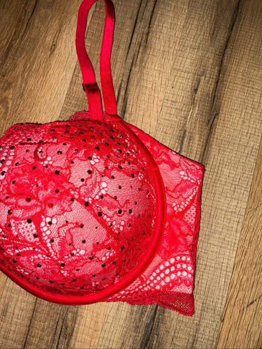 Victoria’s Secret Plunge Spitzen Glitzer Nieten BH Bügel Gr. 36D rot Spitze sexy - Bild 6 von 15