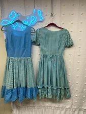 2 Handmade Vintage Checkered Square Dancing Dresses Blu And White Lot