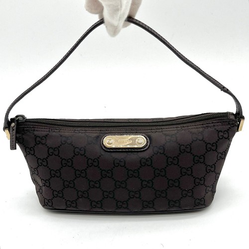Excellent condition GUCCI Gold Hardware GG Nylon Accessory Pouch Handbag Brown 2