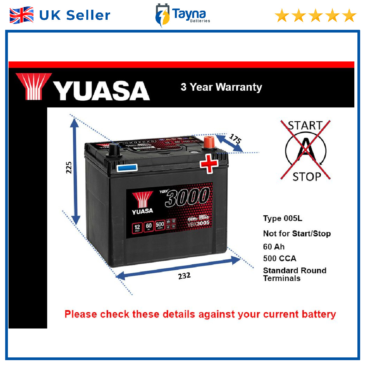 Battery fits SUZUKI GRAND VITARA 98 to 15 Yuasa 005L 500A 60Ah 3Yr Warranty New - Image 38