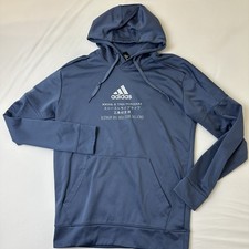 Adidas Hoodie Mens Medium Blue ClimaWarm Pullover Athletic Three Stripes Logo
