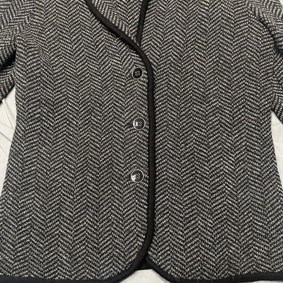 Suéter para mujer Talbots XS negro gris lana merino blazer cárdigan chaqueta de 3 botones Foto 2 de 4