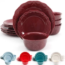 The Pioneer Woman Cowgirl Lace 12-Piece Dinnerware Set, Service for 4, Stoneware