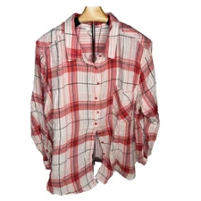 Time and Tru Women's Long Sleeve Red Plaid Button Up Shirt Size XXL