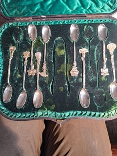Set of 9 Art Nouveau Tea Spoons France 1897 Cased.