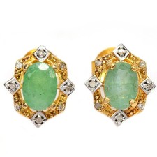 925 STERLING SILVER STUD EARRING GREEN EMERALD OVAL CUT NATURAL GEMSTONE