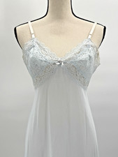 VTG Vanity Fair Tricot Nylon Pale Blue Lace Midi Slip Dress 34 Pin Up Rockabilly