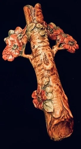 Antique Weller Pottery Woodcraft Branch w/Flowers Cross Wall Hanging Pocket Vase