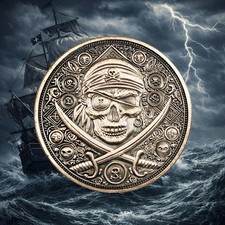1oz Antiqued Copper Pirate Coin - Skull & Ship - .999 Fine - Collectible Bullion