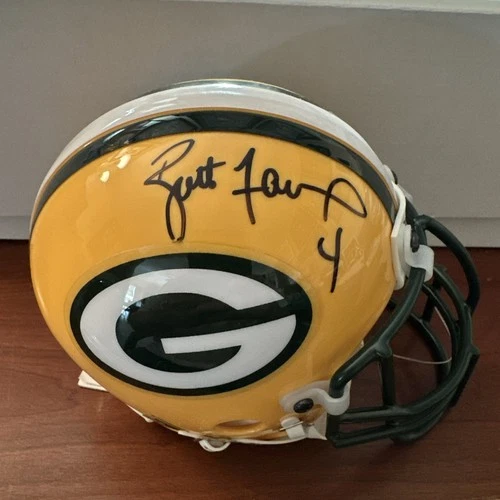 Brett Favre Autographed Mini Helmet in person auto
