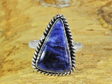 Natural Blue Sodalite 925 Solid Sterling Silver Ring Size US-9
