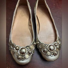 Coach 7.5 ballet flats Venus embellished goldcouns Designer Luxury Prep Office