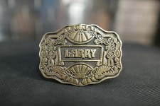 Vintage Larry Name Belt Buckle Western Style Brass Tone 3.11 X 2.34 Personalized