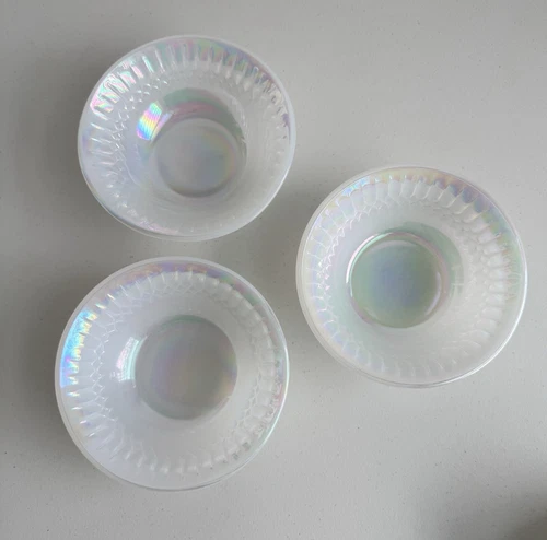 3 Federal Glass Moonglow Iridescent White 5” Berry Bowls! 3 Total! Used