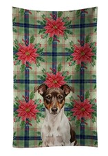 Caroline's Treasures Chocolate White Rat Terrier Christmas Poinsettas Hand Towel