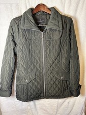 London Fog Womens Quilted Mid-Length Jacket dark green Size M Full Zip Pockets