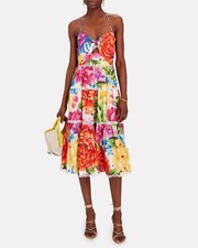 Farm Rio Chita Flower Rainbow Halter Midi Dress XS Floral Crochet Vacation