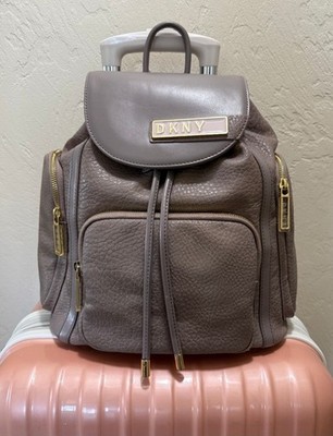 DKNY Rapture Backpack Faux Pebbled Leather Drawstring Primrose Red Inside
