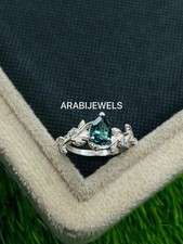 Pear Cut Teal Sapphire Ring 925 Sterling Silver Gift For Her Engagement Ring.