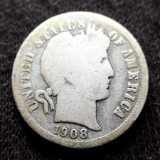 SILVER COIN UNITED STATES OF AMERICA 1908-O  BARBER DIME  NEW ORLEANS