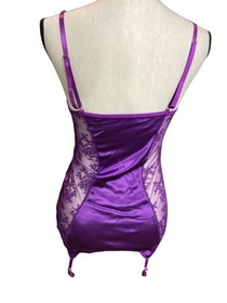 Sexy Purple Lace Satin Lingerie*Bustier*Garters*Thong*L*Cosplay*Femboy*Sissy*NIP
