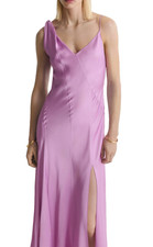 Mango Satin Dress 10 Light Purple Asymmetrical High Slit Twist Strap NWT $179
