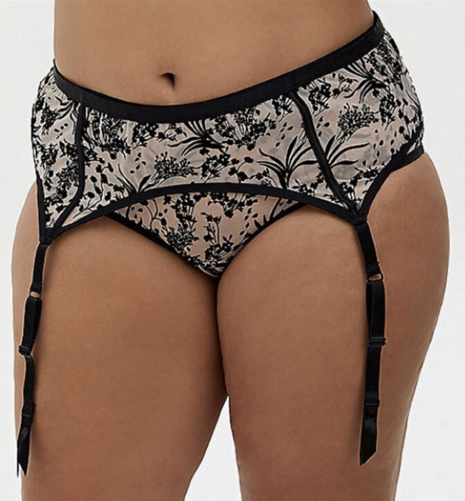torrid garter belt Torrid 1/2 Beige & Black Floral Flocked Garter Belt NWT