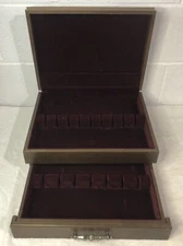 Vintage 2 Compartment Wood Silverware Flatware Storage Chest Box Velvet Lined
