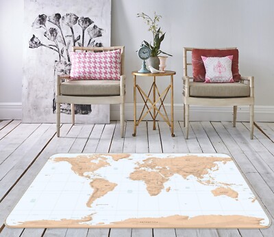 3D Map Simple Color 451BNO World Map Non Slip Rug Mat Elegant Photo Carpet Romy