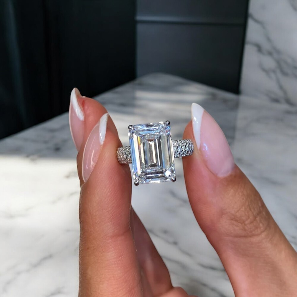 Engagement  Diamond Ring Emerald Cut 6 Carat Lab Grown Platinum 950  IGI  4