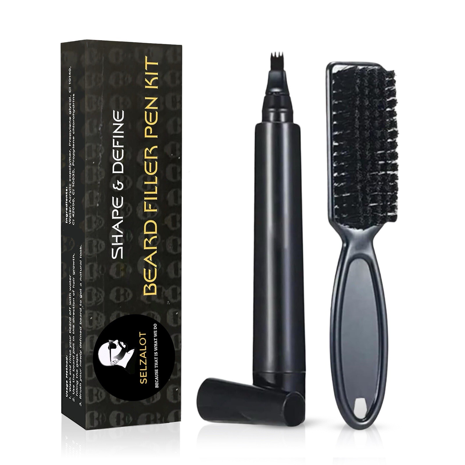 Beard Filler Pen kit Black Beard Pen with Brush Waterproof and Sweat Proof