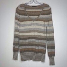 M&S Pure Cashmere Pullover Pulli Gr. 8 Camel Mix Streifen V-Ausschnitt