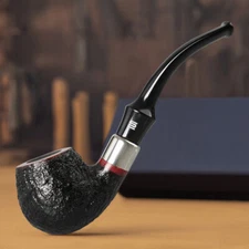 Sandblasted Briar Tobacco Pipe Handmade Bent Saddle Stem Classic Pipe With Ring