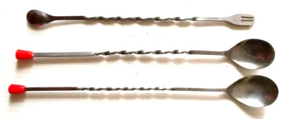 Bar 3 Twisted Spoon with Red Knob 11''  Spoon Handle Twisted Spoon with/Trident 