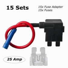 Circuit ACU Piggy Back Tap Standard Blade Fuse Holder With 25A Medium Fuse15Set