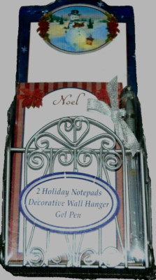 SNOWMAN Memo Pad Set Silver-Tone Metal Wall Holder NEW SEASONS Vintage Holiday
