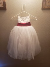 Size 2T Gown White Dress w/Burgundy Lace Michaelangelo Wedding Flower Girl