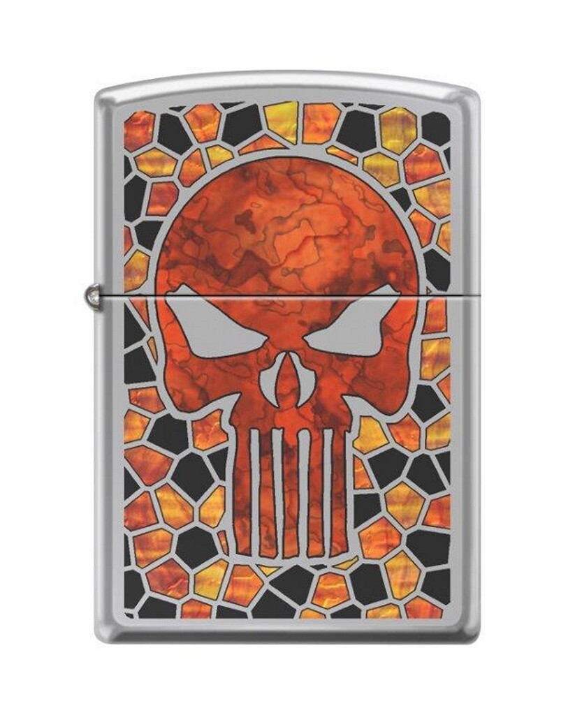 Zippo 66297 HI Pol Chrome Fuzion Punisher Skull Stained Glas