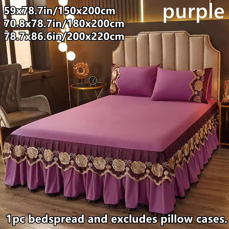 Luxury Bed Skirt Sheet Bedspread Bedcover Flower Lace Trim Bedding Bedroom  Decor