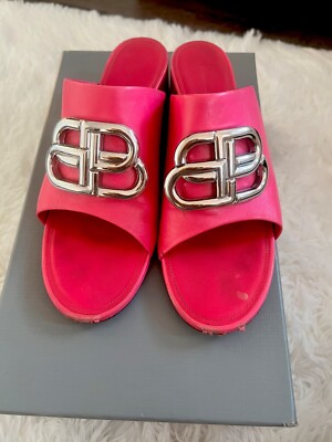 Balenciaga hot Pink Slides Sandals Heel Women 37 Pink