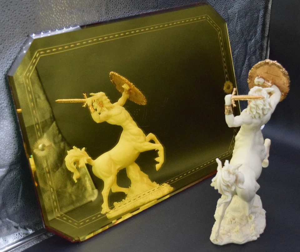 YELLOW ETCHED MIRROR VANITY DRESSER TRAY 21" X 14" CHIPPED CORNER/EDGE - Image 2 of 4