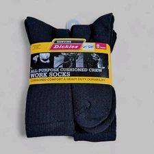 DICKIES Mens Socks Crew Work Cushioned Boot Soft 8 Pair Shoe Size 6-12 Black 