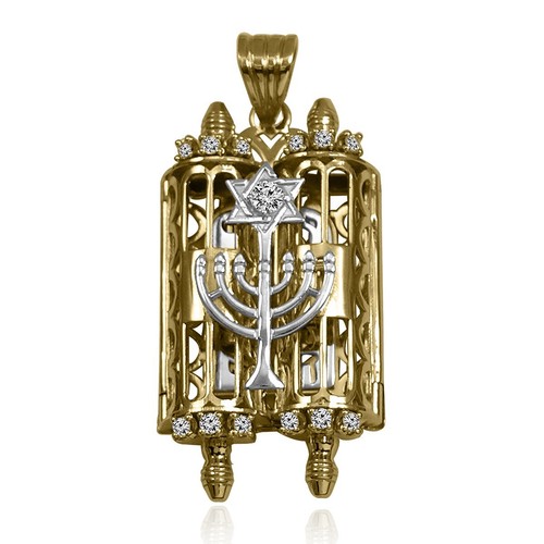 14k Yellow and White Gold Diamond Torah Star of David Jewish Mogen charm Pendant