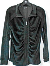 Central Park Black Velour Ruched Front Zip Up Jacket Size M Nwot