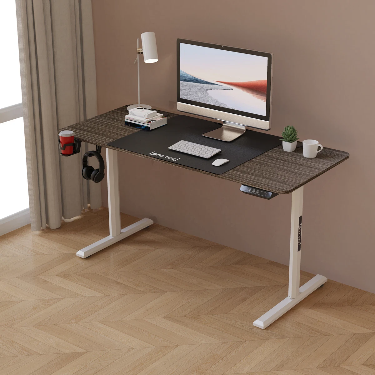 Scrivania In Vetro Elettrica Ad Altezza Regolabile 140x60cm Con Cassetti E Porte USB - Bianco